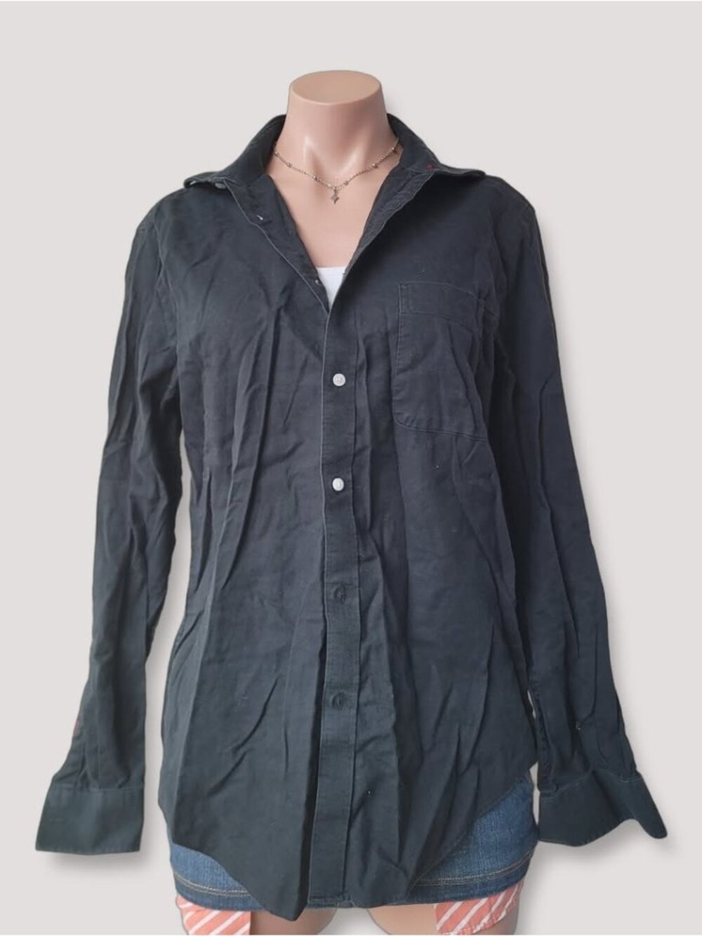 Vintage Utility Tommy Hilfiger Black Slim Fit Long Sleeve Button Shirt 15-1/2